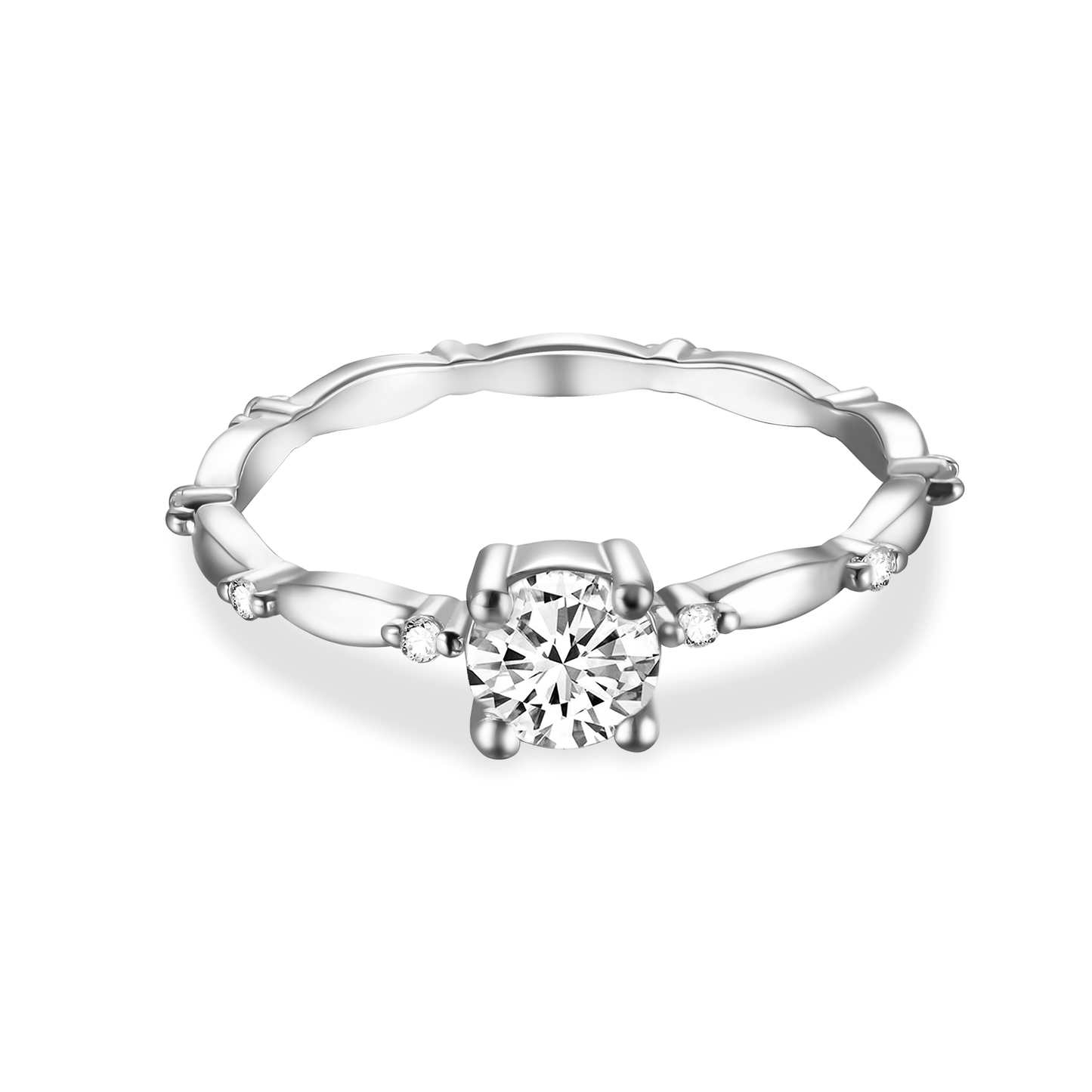 Round Cut Moissanite Engagement Ring in Sterling Silver