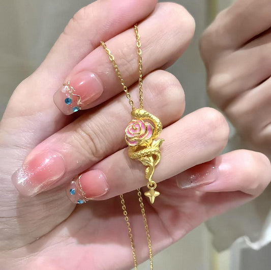 French Rose And Snake Necklace For Women