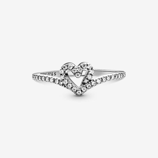 925 Sterling Silver Heart Zircon Sparkling Ring