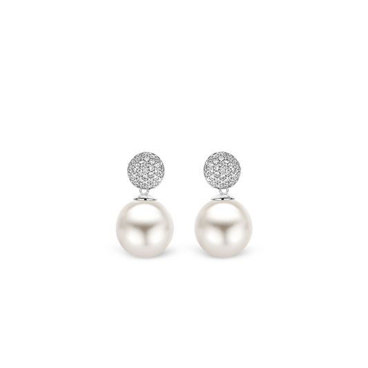 Ti Sento Pearl Pave CZ Drop Earrings