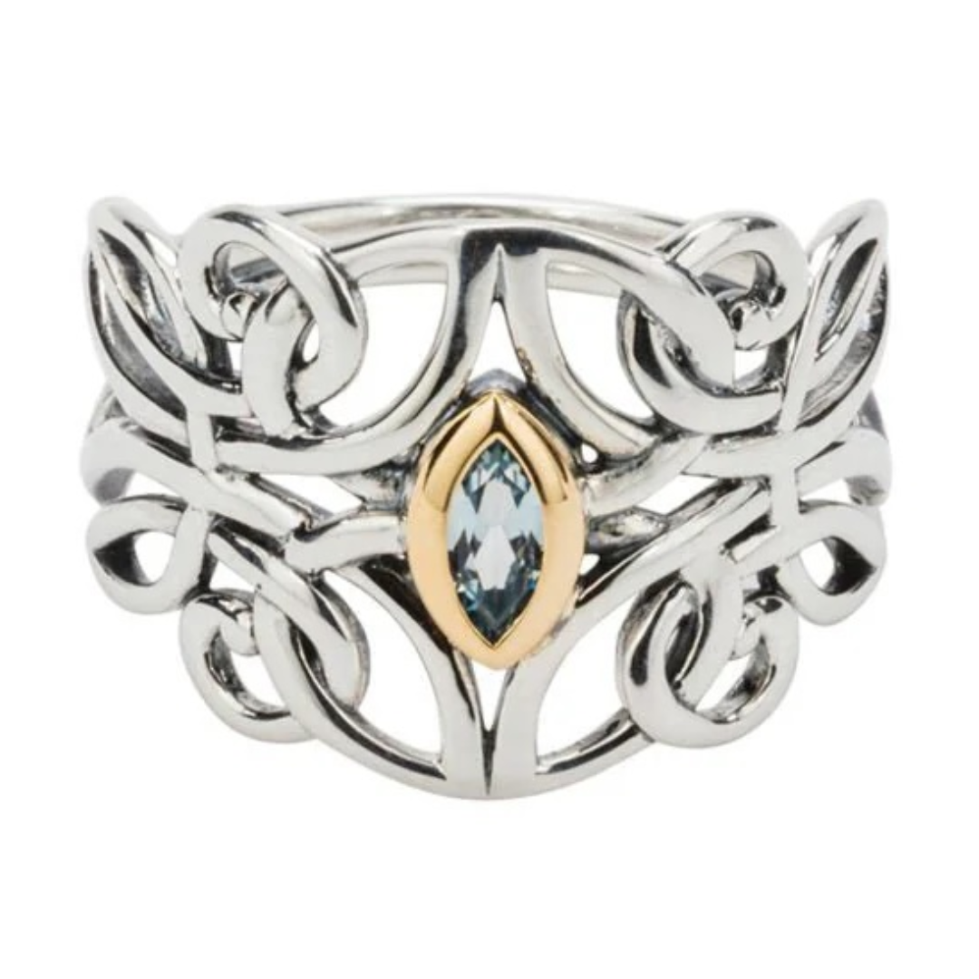 Sterling Silver & 10K Marquise Blue Topaz Filigree Ring