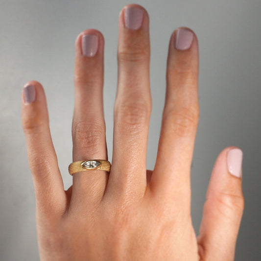 14K Textured Gold w/Center Marquis White Diamond