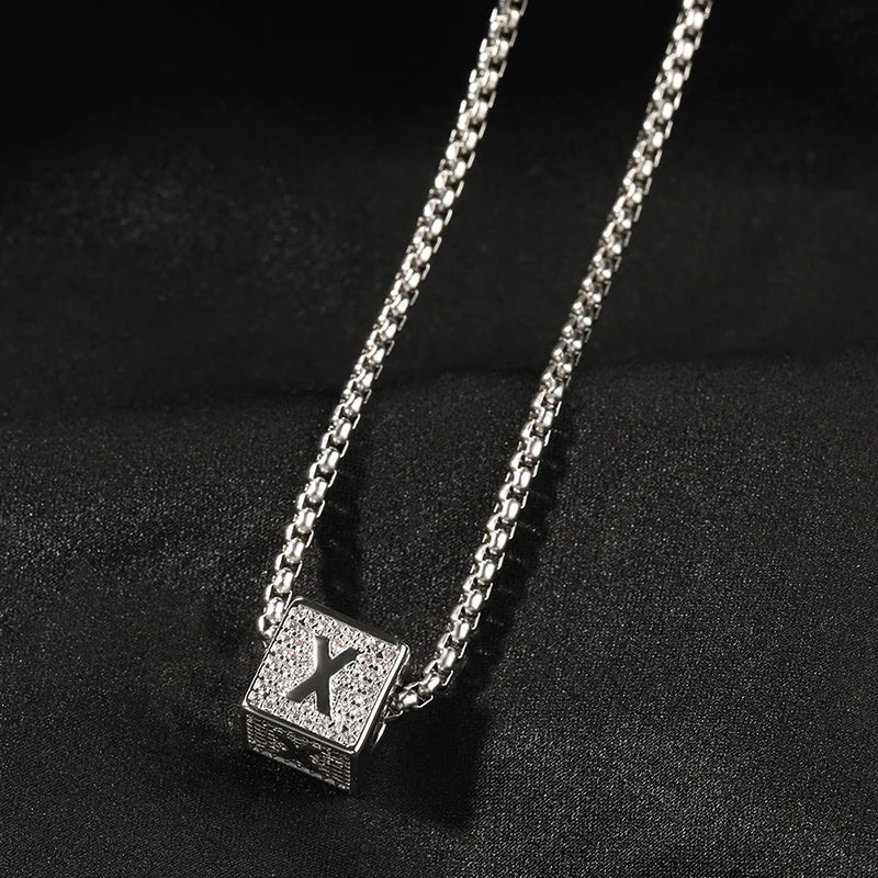 Custom Personality Letter Name Cube Pendants Necklaces for Men Hip Hop