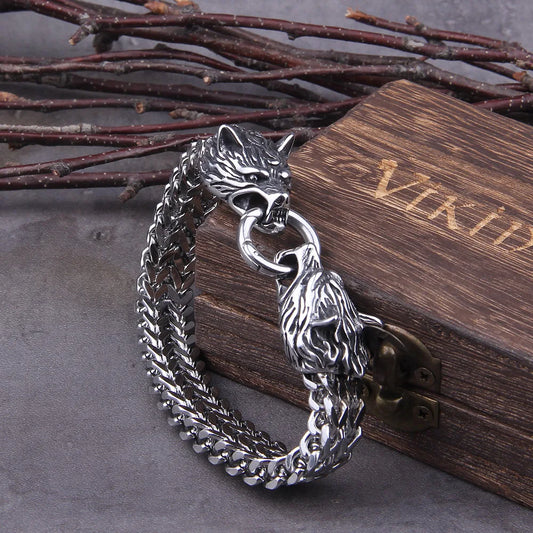 Rock Viking Wolf Charm Bracelet