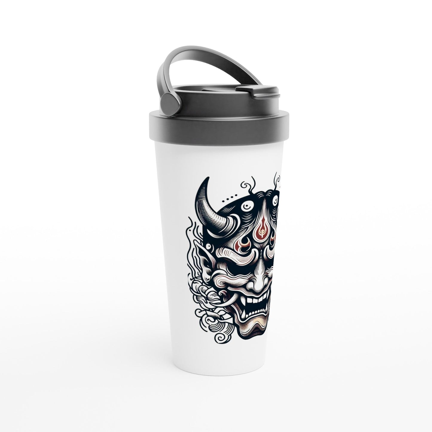 Hannya Mask White 15oz Stainless Steel Travel Mug
