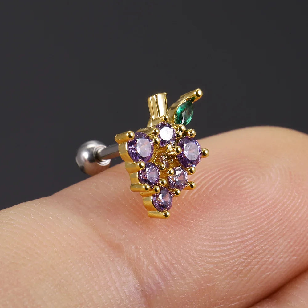 1Pc 20g Stainless Steel Rainbow Cz Fruit Cartilage Bicycle Stud Earring Cute Screw Back Bar Ligth Tragus Conch Lobe Ear Piercing