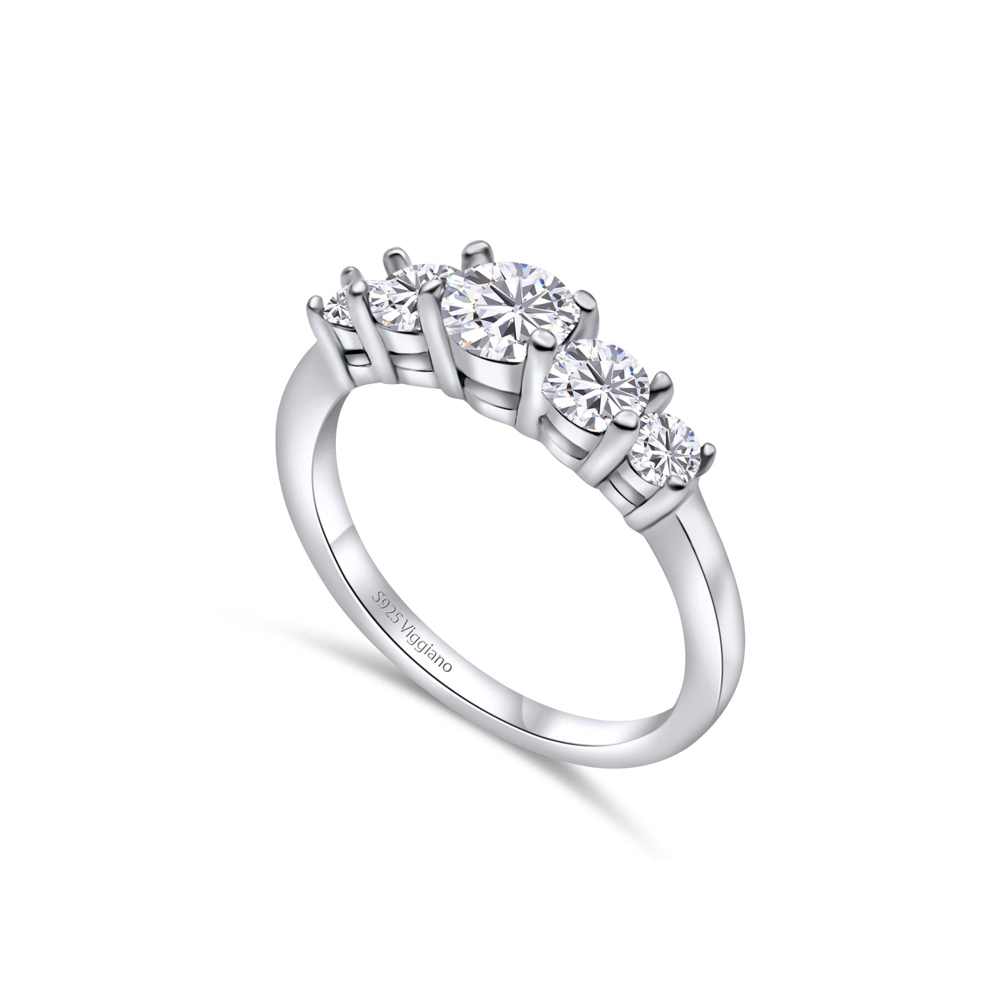 925 Sterling Silver Five Stone Diamond Engagement Ring