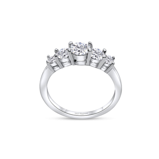 925 Sterling Silver Five Stone Diamond Engagement Ring