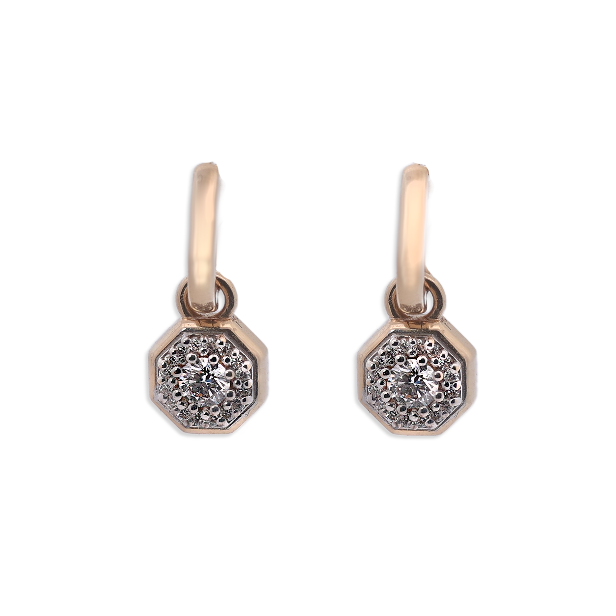 Octagonal Diamond Drop Earrings in Gold