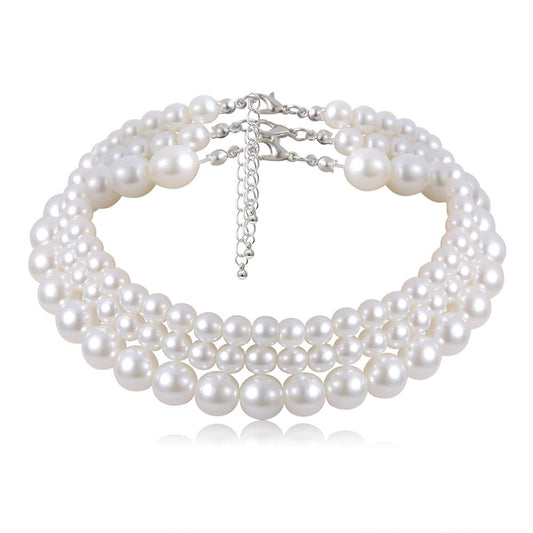 Fashion Women Necklace Multi Layer Pearl | Multi Layers Pearl Silver