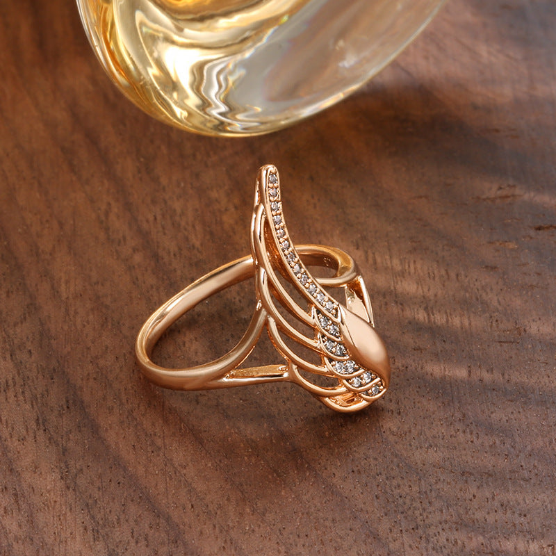 585 Rose Gold Zircon Angel Wings Ring