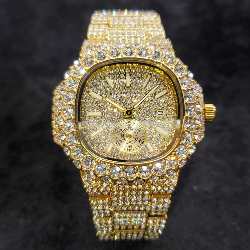 Luxury Diamond Watch Men Hip Hop Street Style Date Display Quartz Timepiece Iced Out Party Jewelry Wristwatch Hot Sale Product