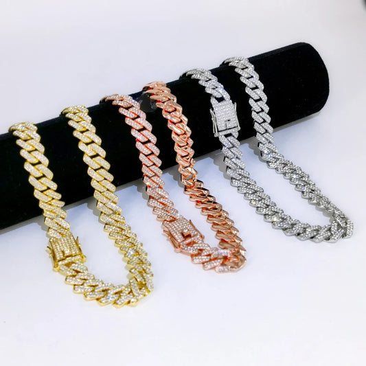 Fashion Men Cuban Link Iced Out Necklace 14MM width Rhinestones Chain Rapper CZ Cuban Chain Necklace Hip Hop Birthday Jewelry