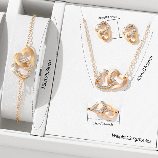 5 Piece Set Fashionable Elegant Gold Rhinestone Heart Shaped