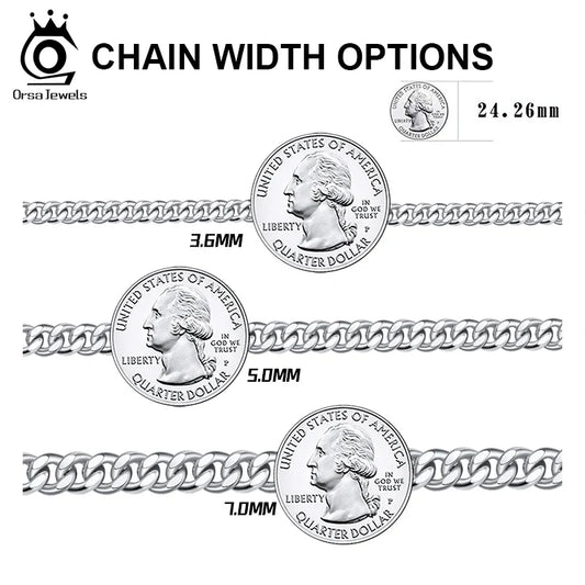 ORSA JEWELS 3mm 5mm 7mm Cuban Chain Necklace Bracelet 100% 925 Sterling Silver Diamond Cut Cuban Link Curb Chain Necklace SC36