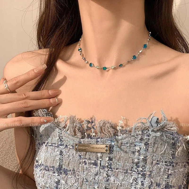 Romantic Blue Crystal Butterfly Pendant Necklace