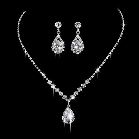 3 Wedding Season Women's Fashion Droplet Necklace and Earring Set