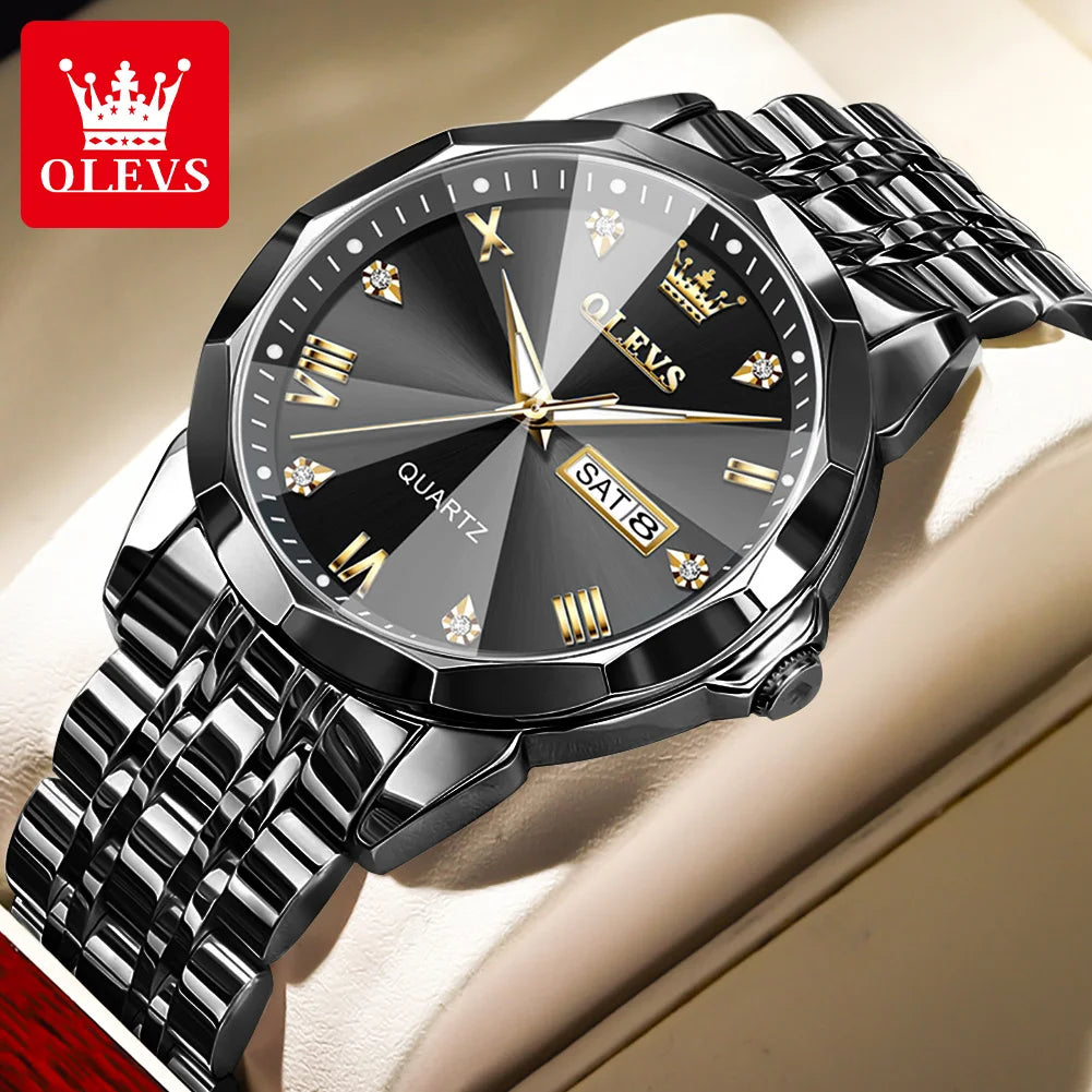 OLEVS Original Waterproof Men's Watches Digital Mirror Quartz Watch for Man Luminous Stainless Steel Wristwatch Male Date Week