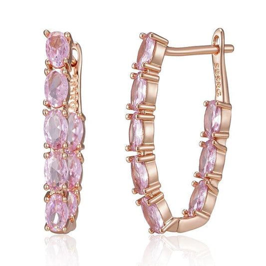 Awesome Shiny Rolled 14K Rose Gold Pink AAA Zircon Crystals Full Paved Drop Earrings, Luxury Party Fine Jewellery