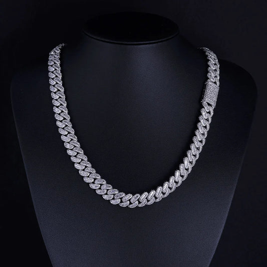 Curb Link Chain Hip Hop 12mm Mixed Inlaid T-square Zircon Cuban Cross-border Jewelry Accessories High-end Men