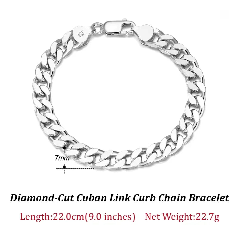 ORSA JEWELS 3mm 5mm 7mm Cuban Chain Necklace Bracelet 100% 925 Sterling Silver Diamond Cut Cuban Link Curb Chain Necklace SC36