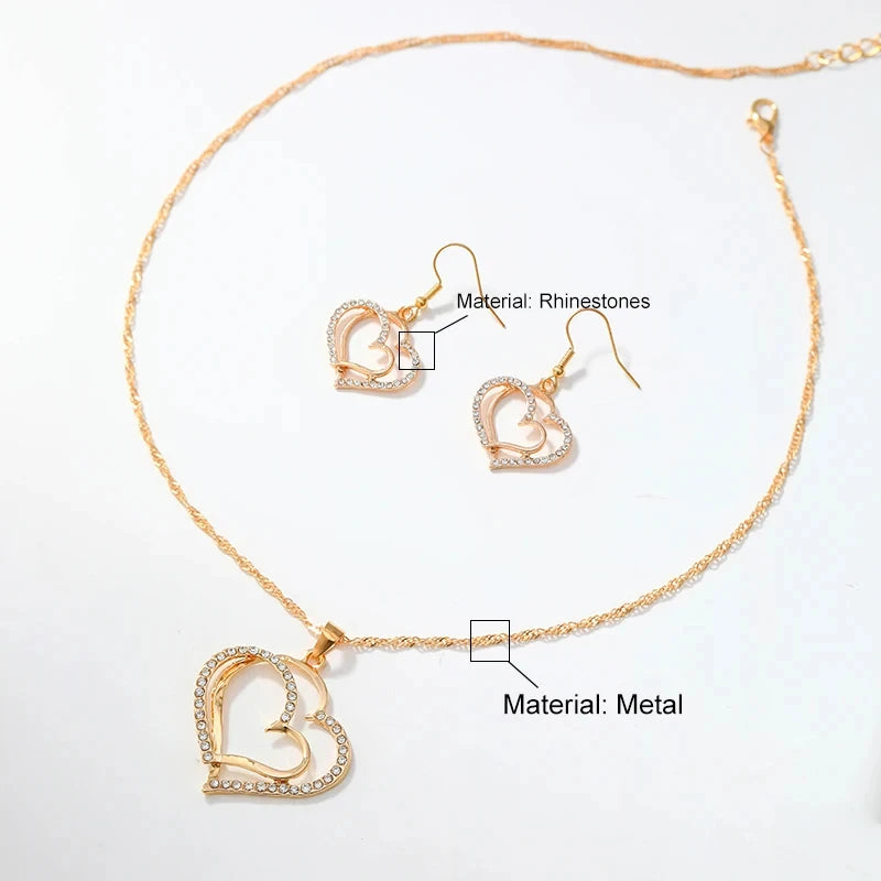 3 Pcs Set Heart Shaped Jewelry Set Of Earrings Pendant Necklace For