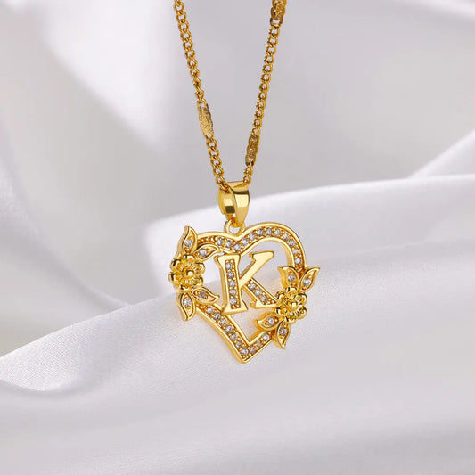 The IceBoyDC Zircon Flower Heart Initials Necklaces