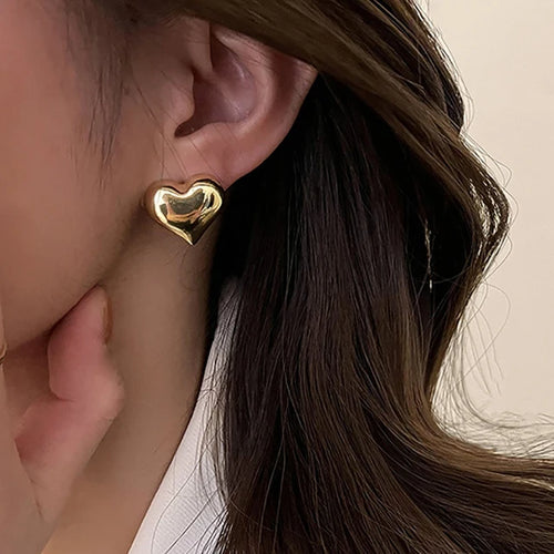 FOXANRY Minimalist Silver Color LOVE Heart Stud Earrings for Women