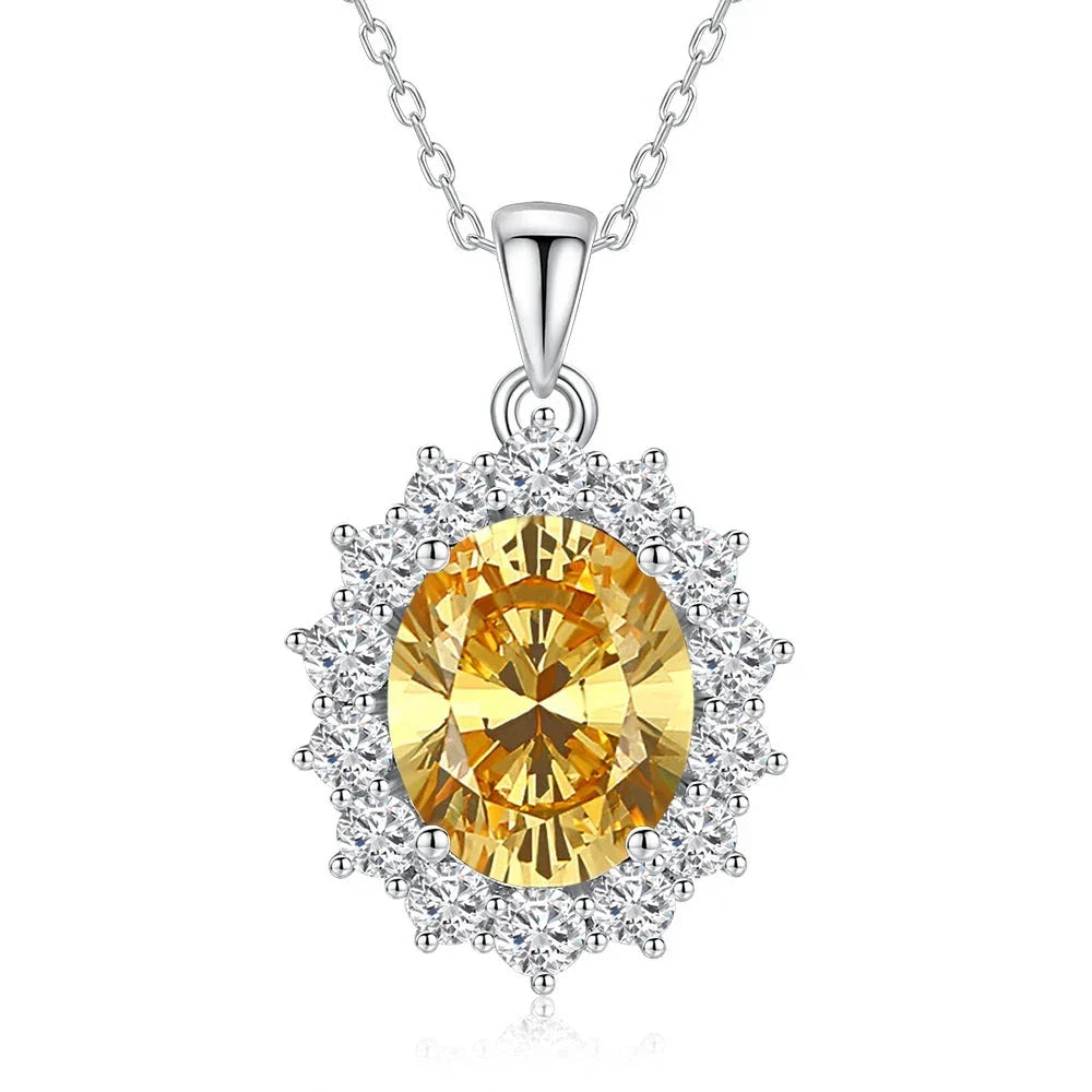 Oval Citrine Emerald Aquamarine Diamond Gems Necklaces Pendant