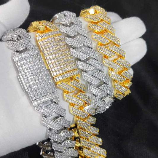 20mm 2 Rows Rectangle CZ Iced Out Miami Cuban Link Chain Bling 5A Zircon Stone Hip Hop Jewelry Necklace For Men Gift