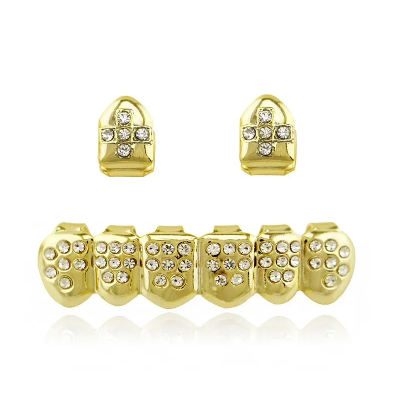 Hip Hop Iced Bling Teeth Grillz Cross Cubic Zircon Micro Paved Charm Grills Unisex Top & Bottom Jewelry