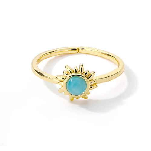 Stainless Steel Sun Opal Rings For Women Gold Color Couple Rings