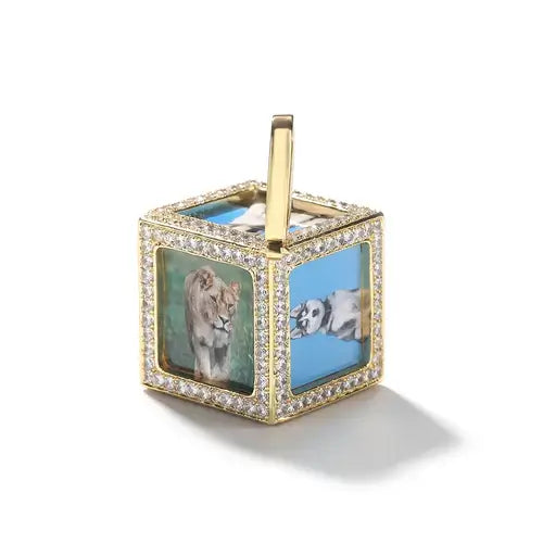 THE BLING KING Men's 3D Cube Custom Memory Photo Pendant Necklace Iced