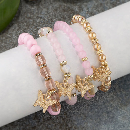 4Pcs Trendy Butterfly Beaded Bracelet