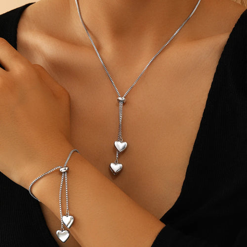 DGIDDK Stainless Steel Simple Peach Heart Multi-Link Set Fashion