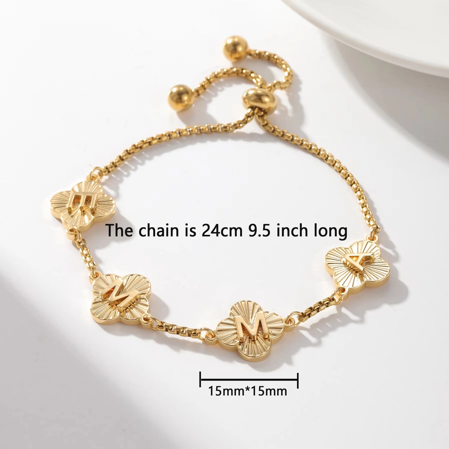 Qitian Custom Clover Name Bracelet Four Leaf Initial Letters Bracelet Personalised Simple Unique Christmas Gift For Woman Adjust