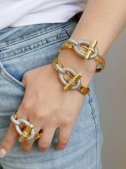 18K Gold and Platinum Plated Stainless Steel Bangle and Ring