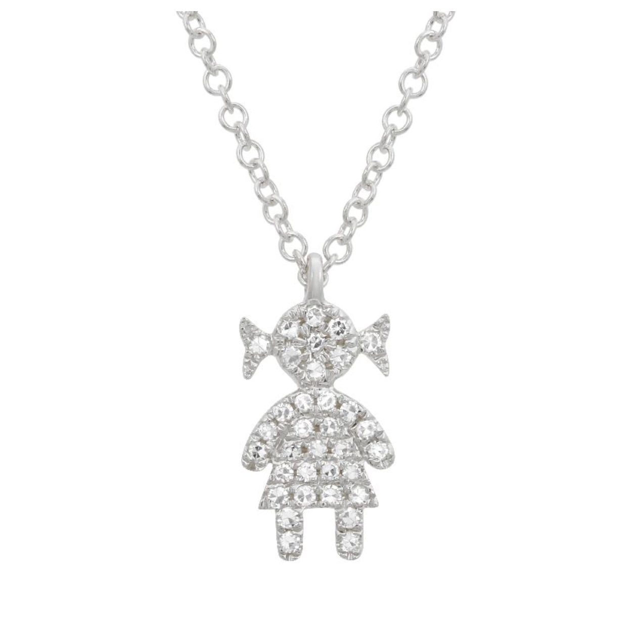 14k White Gold Diamond Girl Necklace