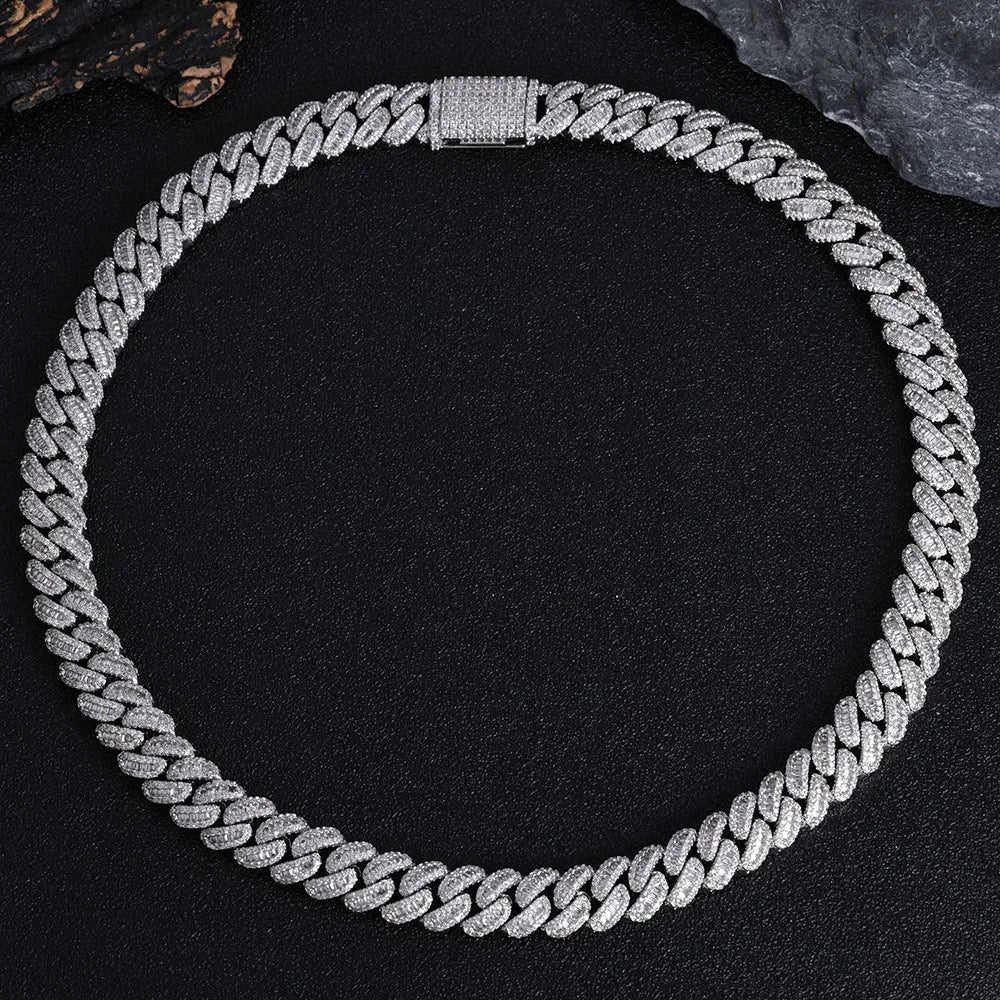Curb Link Chain Hip Hop 12mm Mixed Inlaid T-square Zircon Cuban Cross-border Jewelry Accessories High-end Men