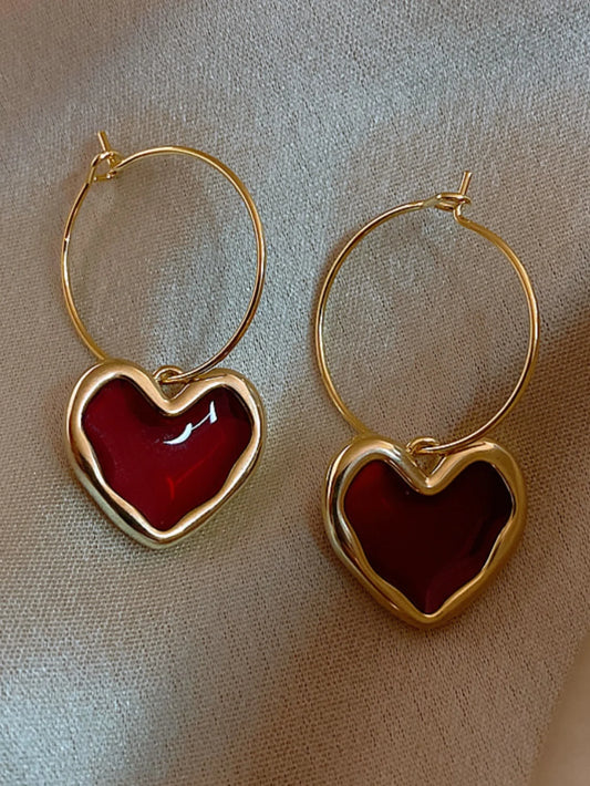 2 Pieces of Trendy Wine Red Heart-shaped Earrings for Women, Outdoor
