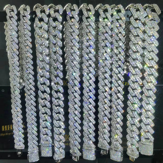 Hip Hop Jewelry 10/12/14/15/20mm CZ Cuban Link Necklace For Men Miami Bling Iced Out Prong Cuban Link Chain Party Gift