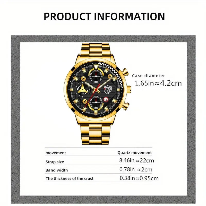 Men Watch Bracelet Necklace Set Gift
