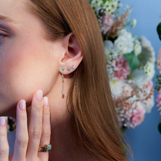 Sweet Stars Studs - Emeralds and Diamond in 14k Gold - Made to Order