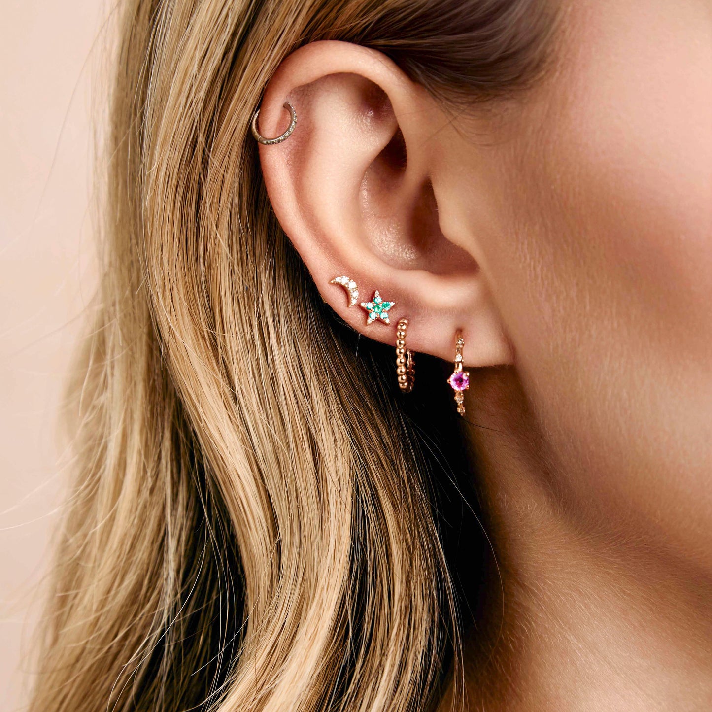 Sweet Stars Studs - Emeralds and Diamond in 14k Gold - Made to Order