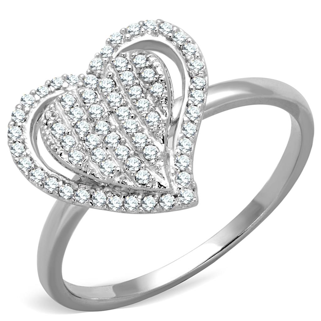 TS192 - Rhodium 925 Sterling Silver Ring with AAA Grade CZ in Clear