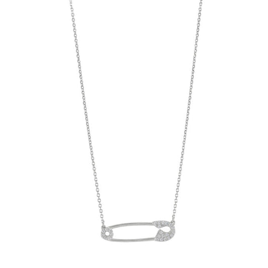 Safety Pin Solid 925 Silver Pendant Necklace