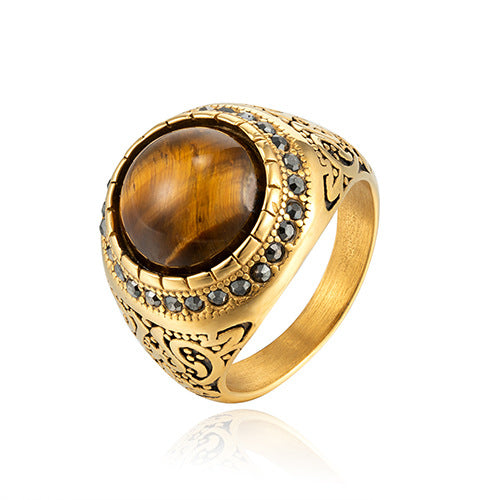 New Tigereye Men's Titanium Steel Ring