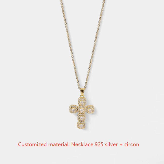 Micro Inlaid Zircon Pendant Copper Plated Cross Necklace