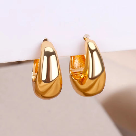 U Shape Hoop Earrings for Women Smooth Gold Color Stainless Steel Earrings Female Classic Statement Wedding Ear Jewelry Aretes