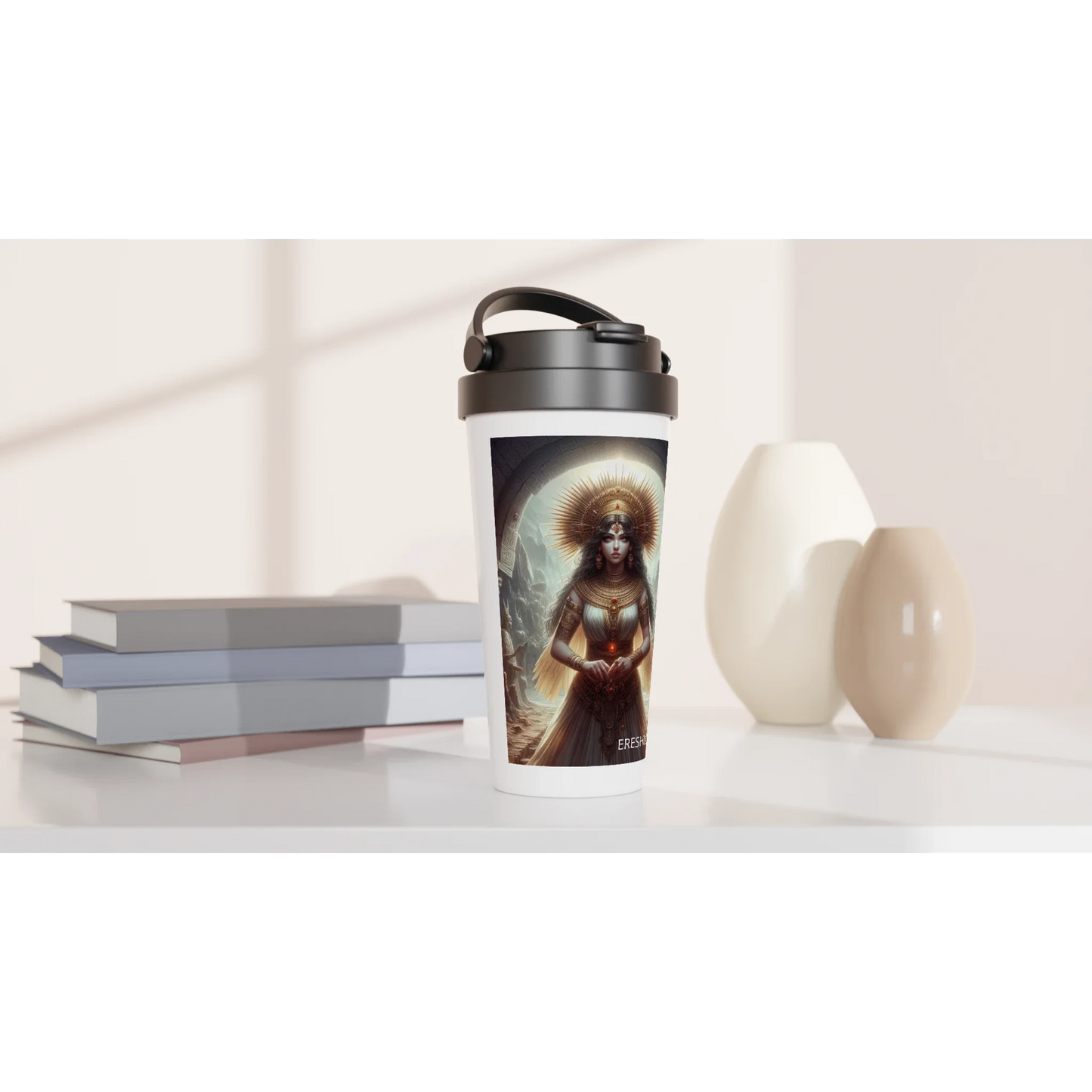 ERESHKIGAL White 15oz Stainless Steel Travel Mug